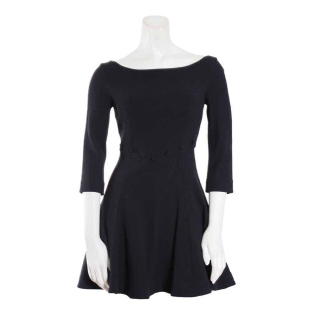 Rachel Zoe 3/4 Length Sleeve Black Wool Fit & Flare Dress Button Detail | 2 - Picture 8 of 8
